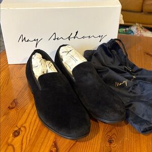 May Anthony plain Jane Black Suede Men's Slip-On Loafers with original box